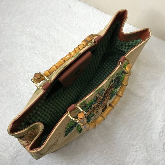 Isabella Fiori Vintage Monkey Palm Tree Tropical Beaded Hand Bag Bamboo Handles - Picture 13 of 16